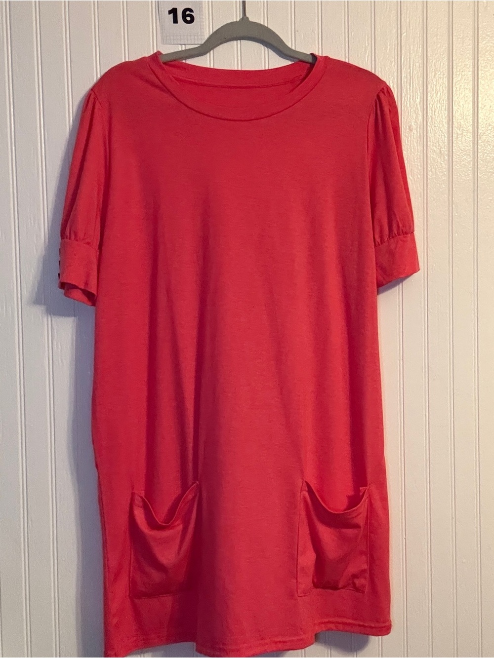 Girls' Red Short-Sleeve Pocket Tunic Top